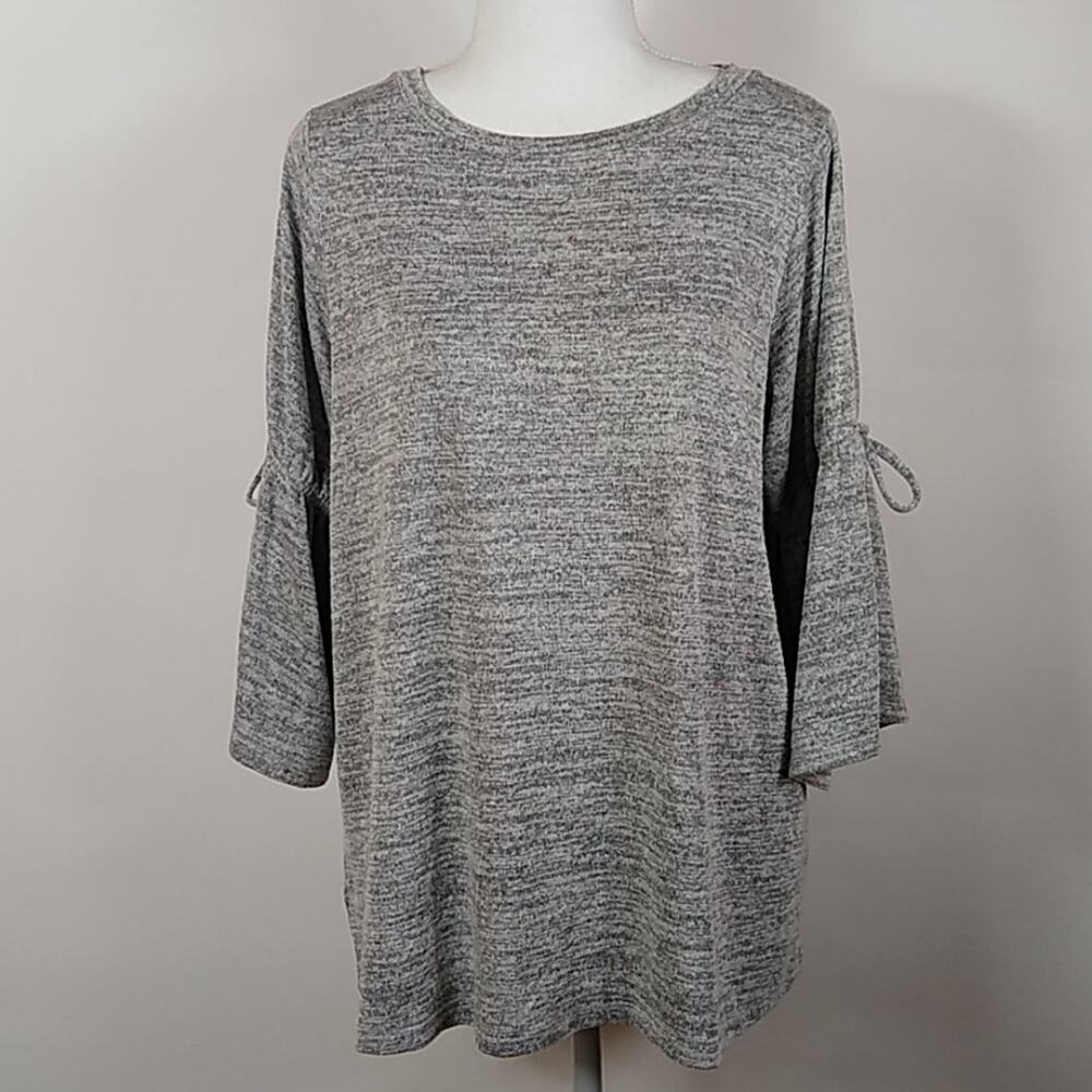 LOFT Heather Gray Split Bell Sleeve Top